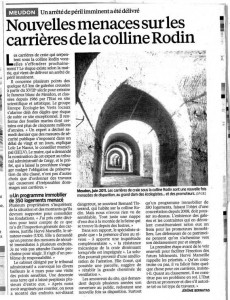 Meudon : Le groupe Europe Ecologie Les Verts s'alarme déjà des dégats que risque de subir ce site exceptionnel des carrières de la colline Rodin 